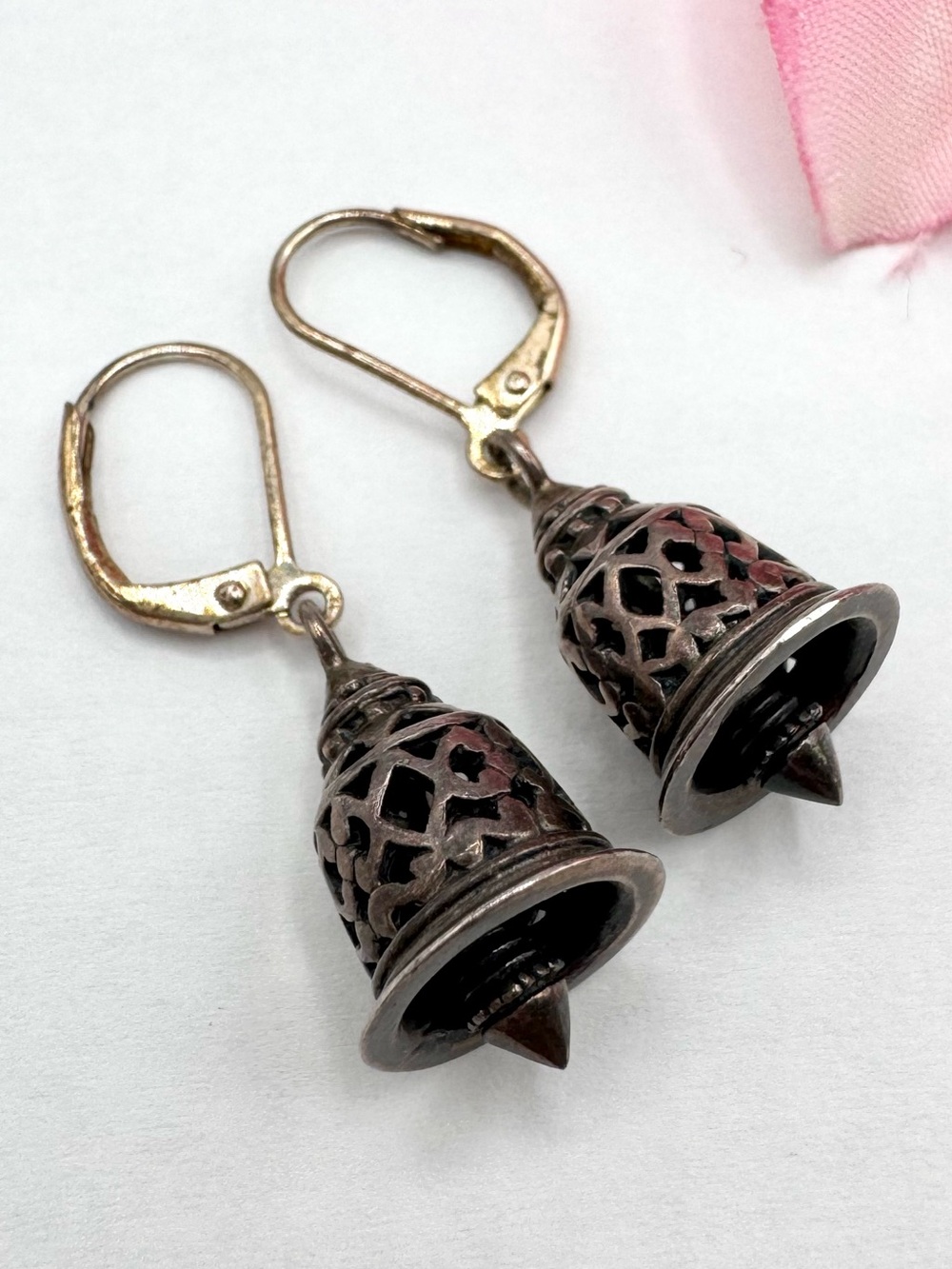 Vintage Silver Filigree Bell Earrings Acid Tested